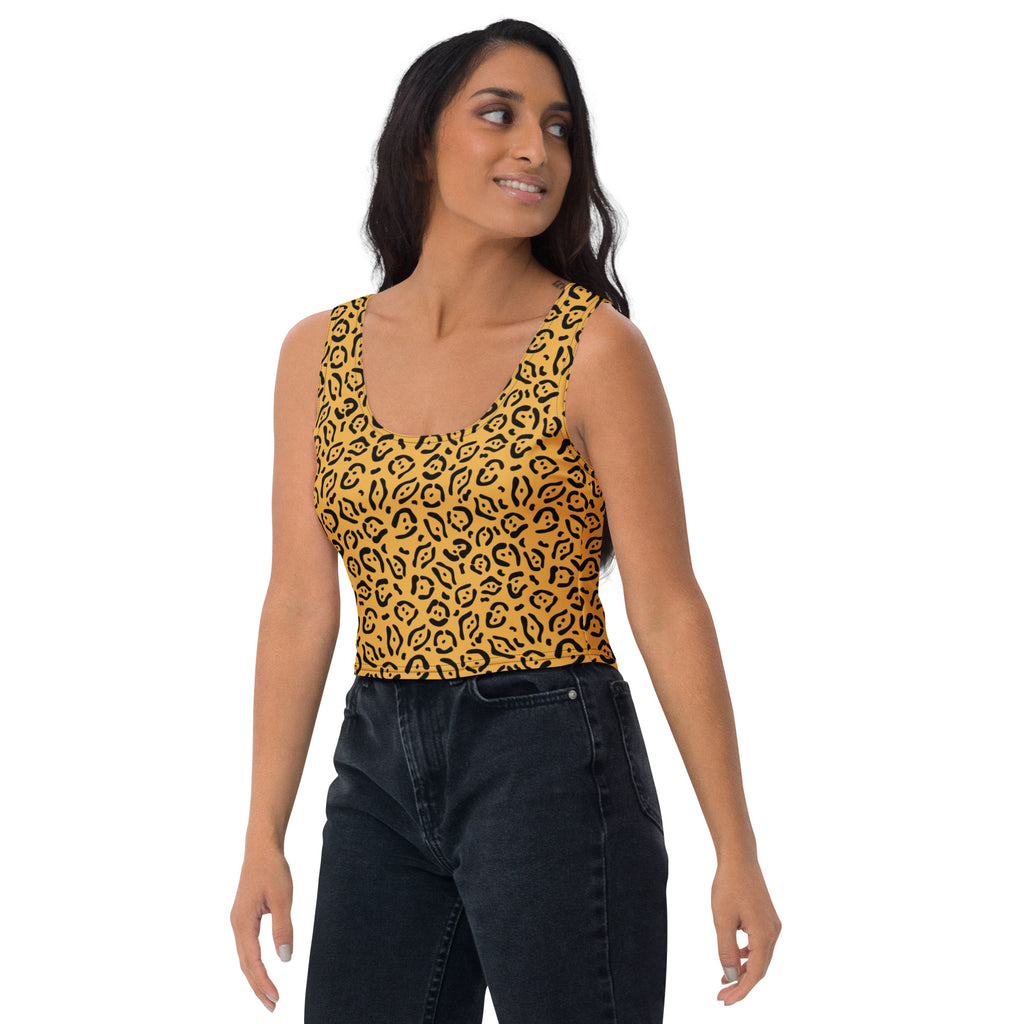 Women's Golden Leopard Print Buttery Soft Crop Top- Quick-Drying UPF 50+ Stretch Top
