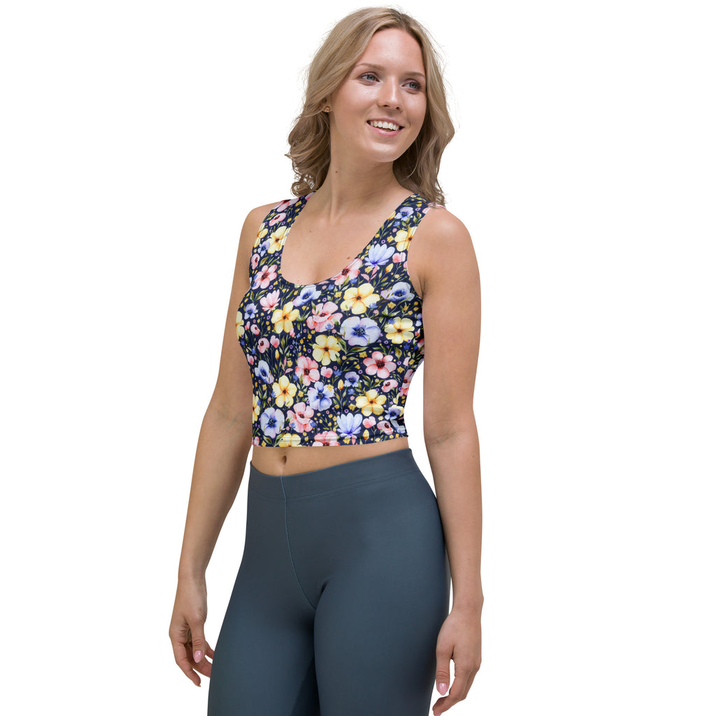 Women's Dark Wildflower Buttery Soft Crop Top- Quick-Drying UPF 50+ Stretch Top
