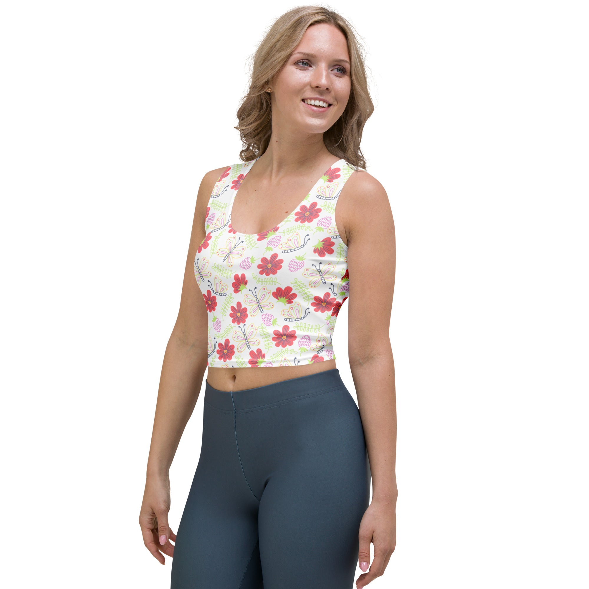 Women's Butterfly Flower Buttery Soft Crop Top- Quick-Drying UPF 50+ Stretch Top