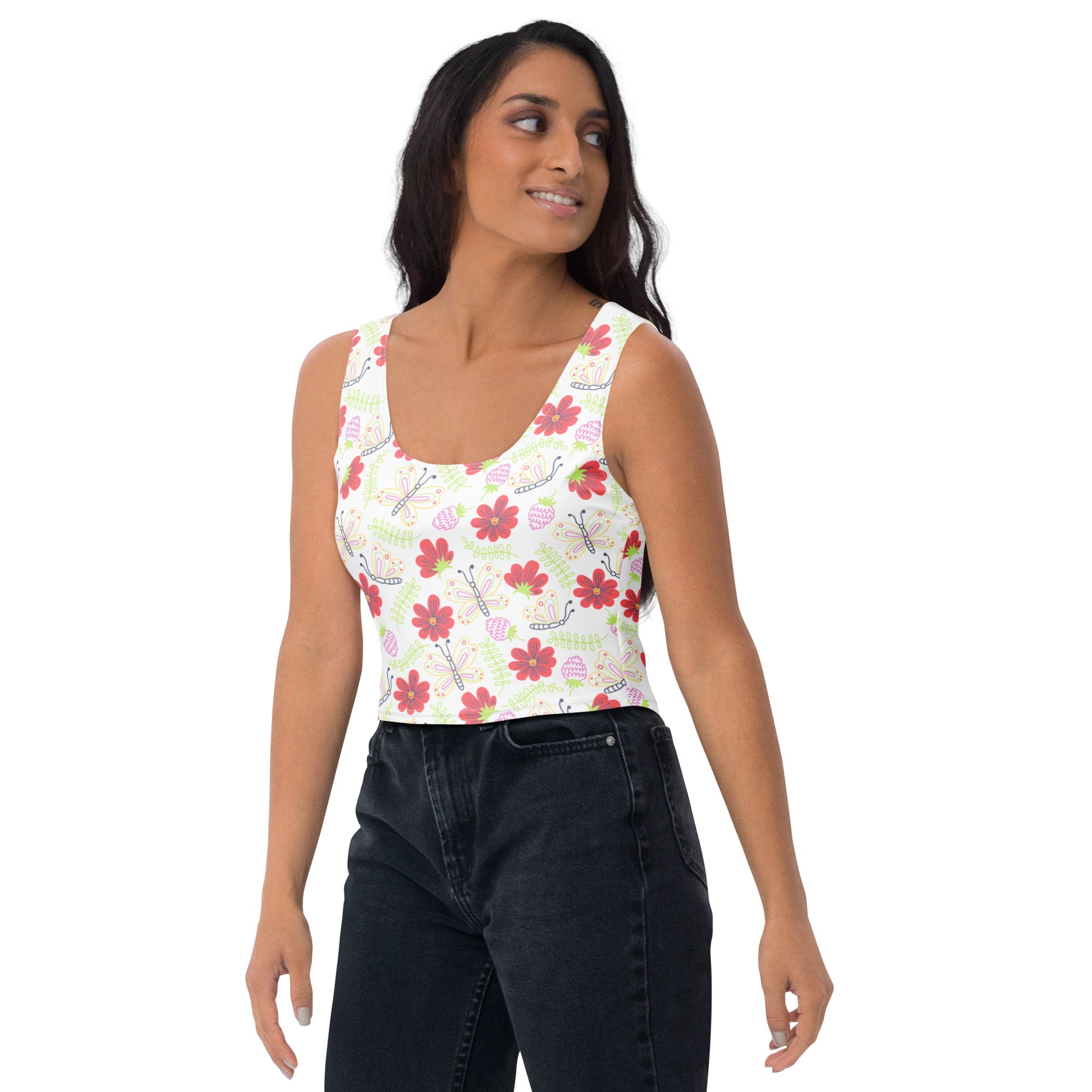 Women's Butterfly Flower Buttery Soft Crop Top- Quick-Drying UPF 50+ Stretch Top