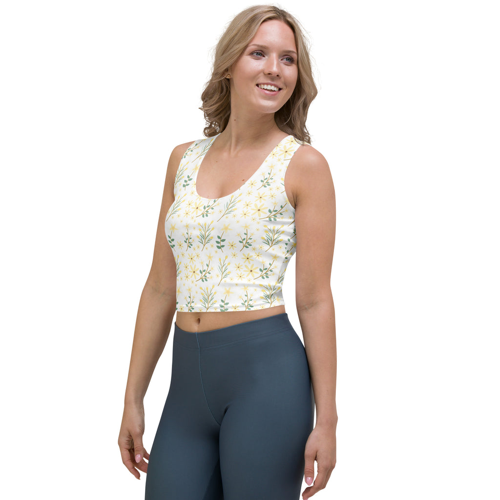 Women's Yellow Wildflower Buttery Soft Crop Top- Quick-Drying UPF 50+ Stretch Top