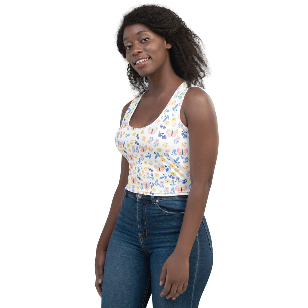 Women's Butterfly Meadow Buttery Soft Crop Top- Quick-Drying UPF 50+ Stretch Top