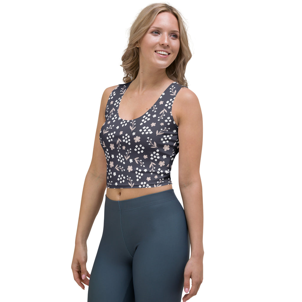 Women's Dark Floral Buttery Soft Crop Top- Quick-Drying UPF 50+ Stretch Top