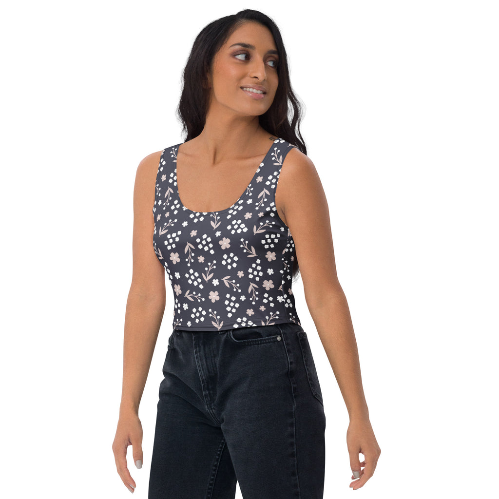 Women's Dark Floral Buttery Soft Crop Top- Quick-Drying UPF 50+ Stretch Top