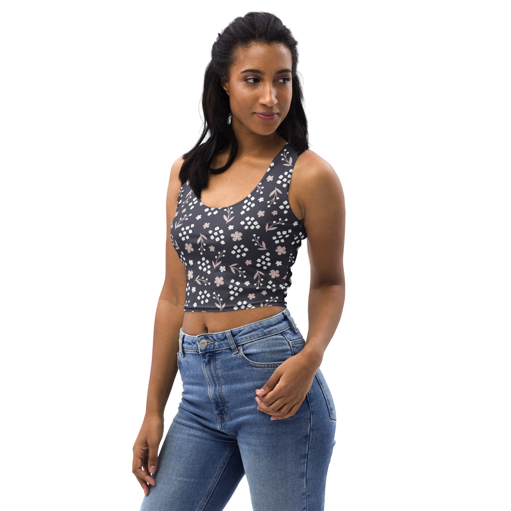 Women's Dark Floral Buttery Soft Crop Top- Quick-Drying UPF 50+ Stretch Top