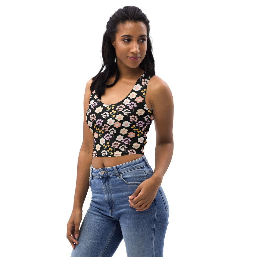 Women's Black Blush Floral Buttery Soft Crop Top- Quick-Drying UPF 50+ Stretch Top