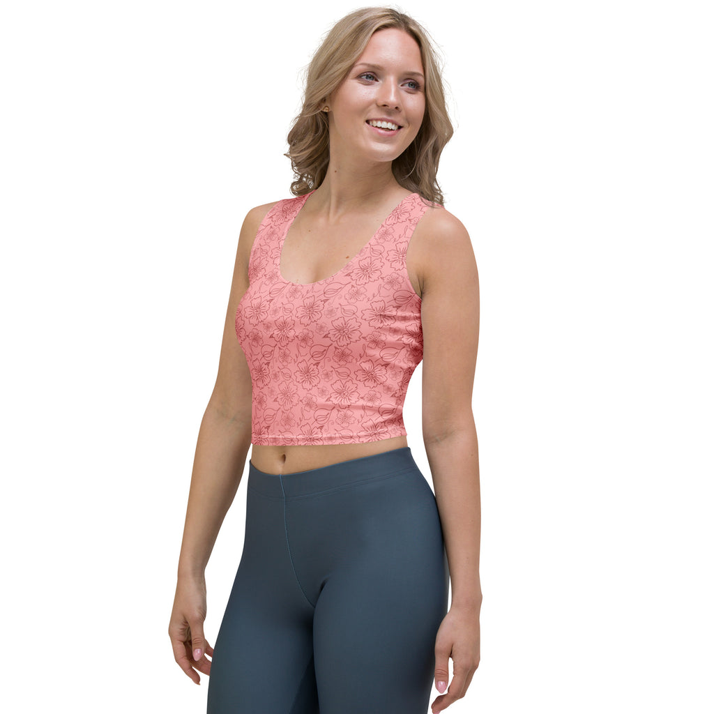 Women's Dusty Rose Floral Buttery Soft Crop Top- Quick-Drying UPF 50+ Stretch Top