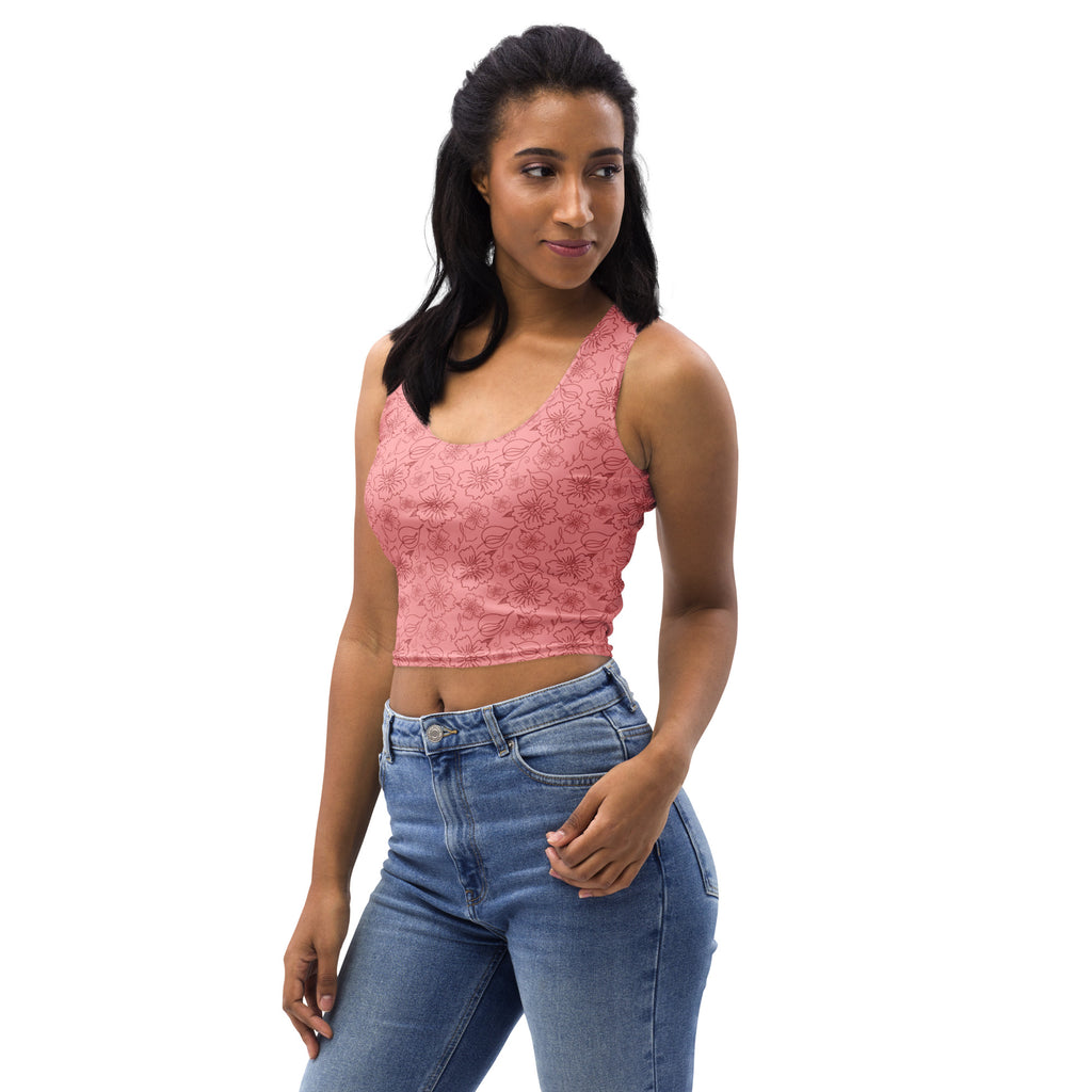 Women's Dusty Rose Floral Buttery Soft Crop Top- Quick-Drying UPF 50+ Stretch Top