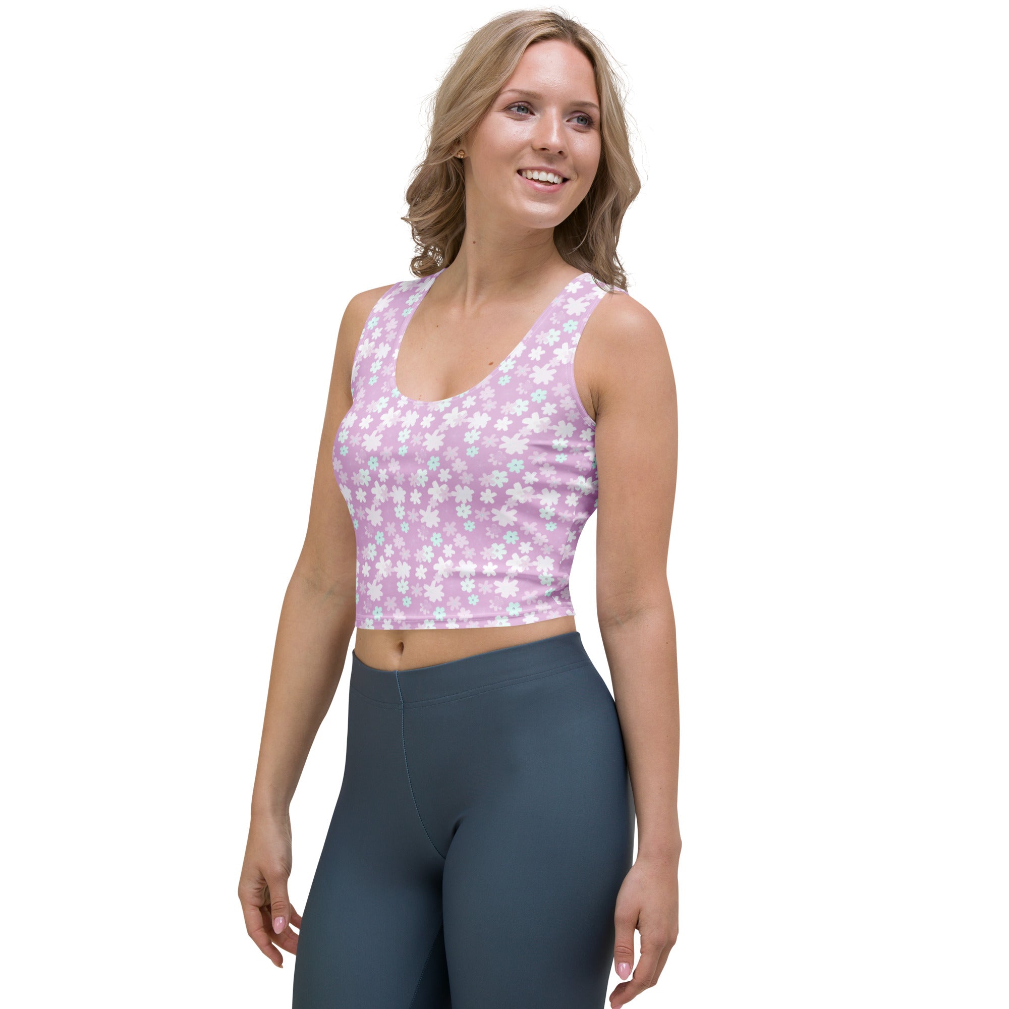 Women's Lavender Daisy Buttery Soft Crop Top- Quick-Drying UPF 50+ Stretch Top