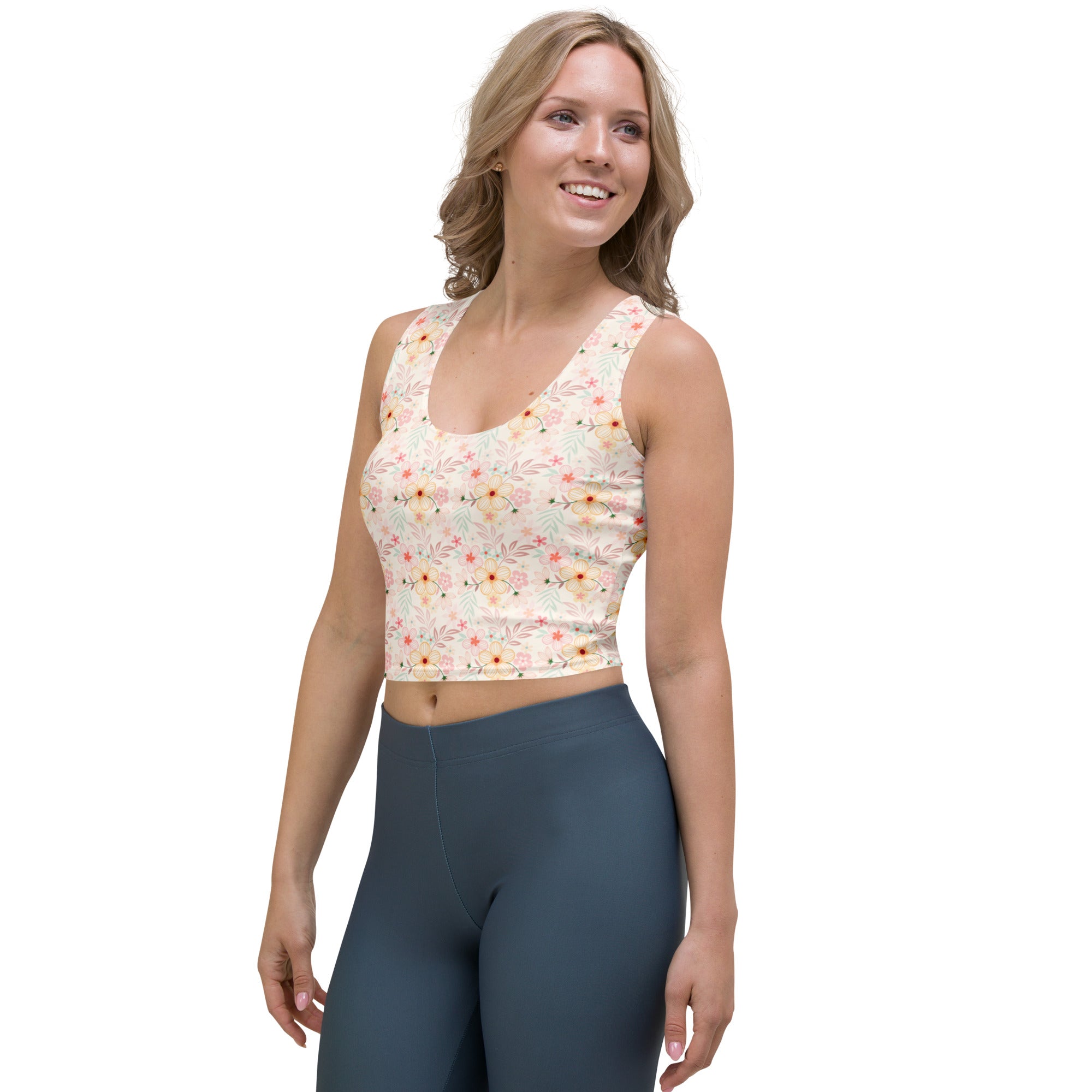 Women's Vintage Garden Floral Buttery Soft Crop Top- Quick-Drying UPF 50+ Stretch Top