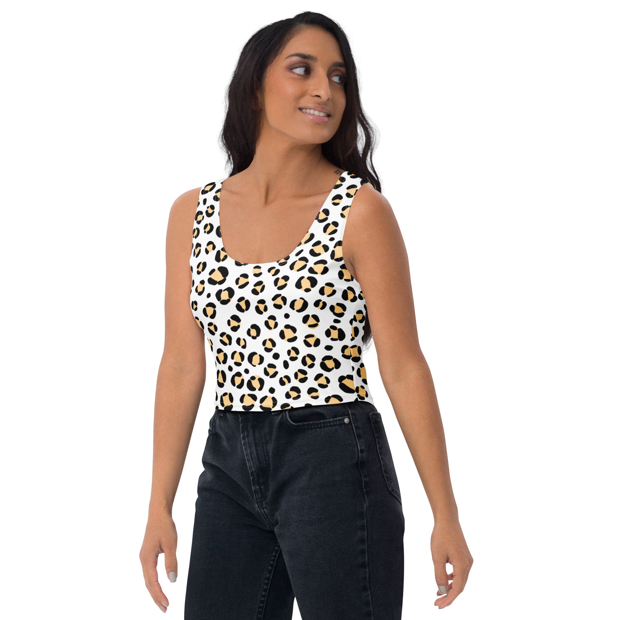 Women's Yellow Spotted Leopard Buttery Soft Crop Top- Quick-Drying UPF 50+ Stretch Top