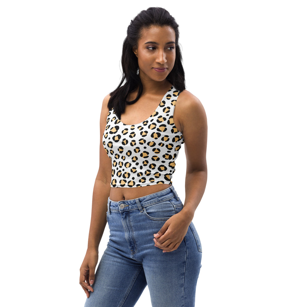 Women's Yellow Spotted Leopard Buttery Soft Crop Top- Quick-Drying UPF 50+ Stretch Top