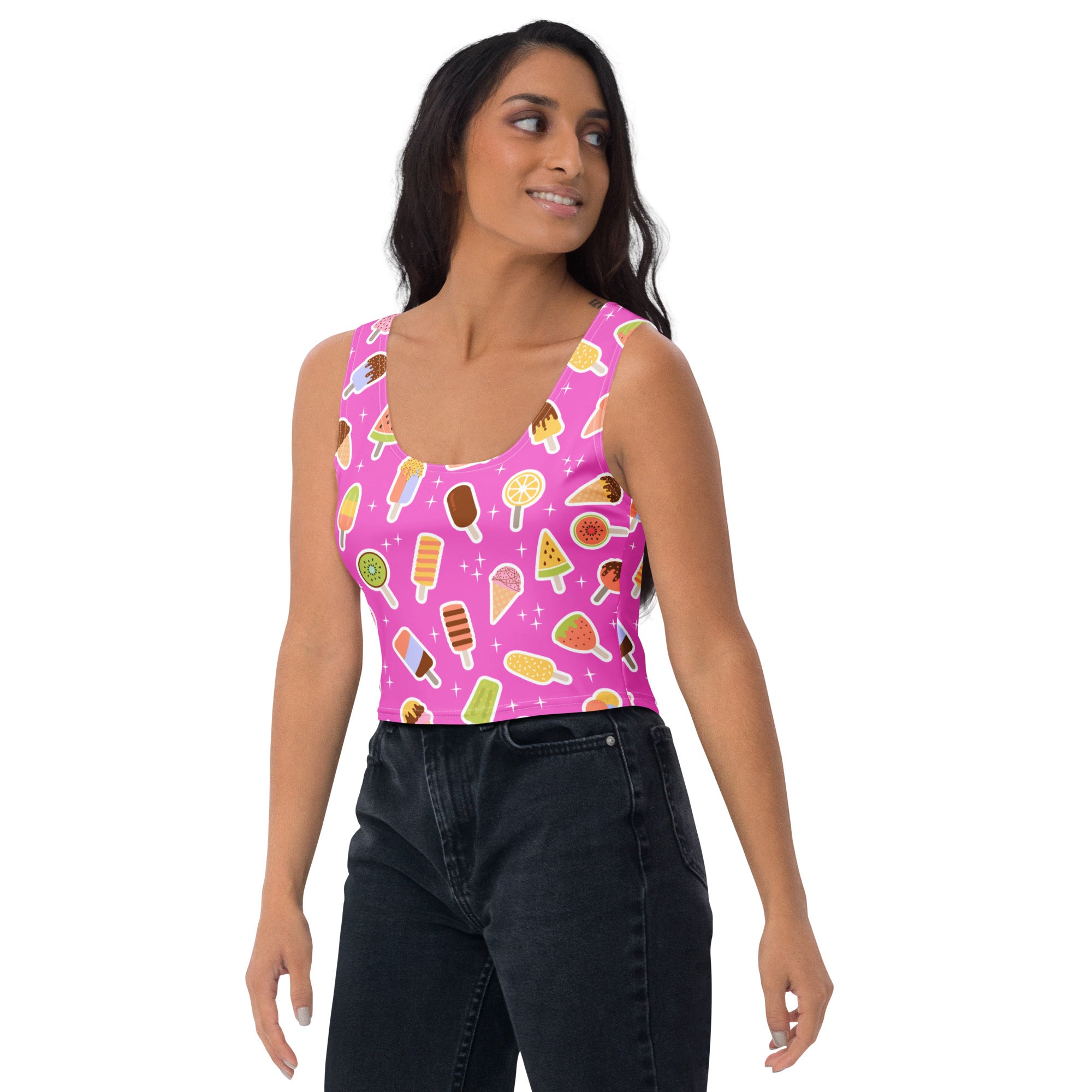 Women's Pink Popsicle Buttery Soft Crop Top- Quick-Drying UPF 50+ Stretch Top