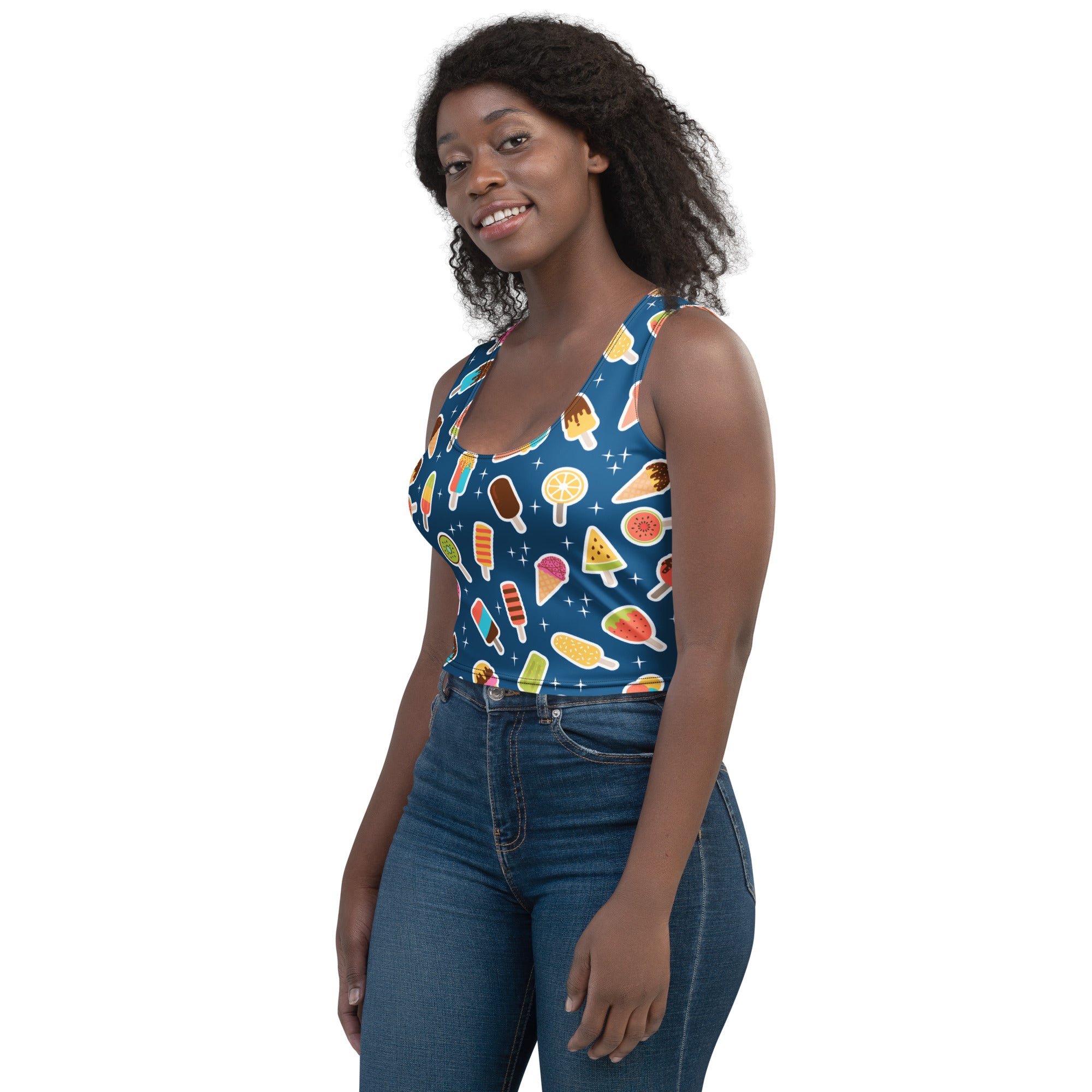Women's Dark Blue Buttery Soft Crop Top- Quick-Drying UPF 50+ Stretch Top
