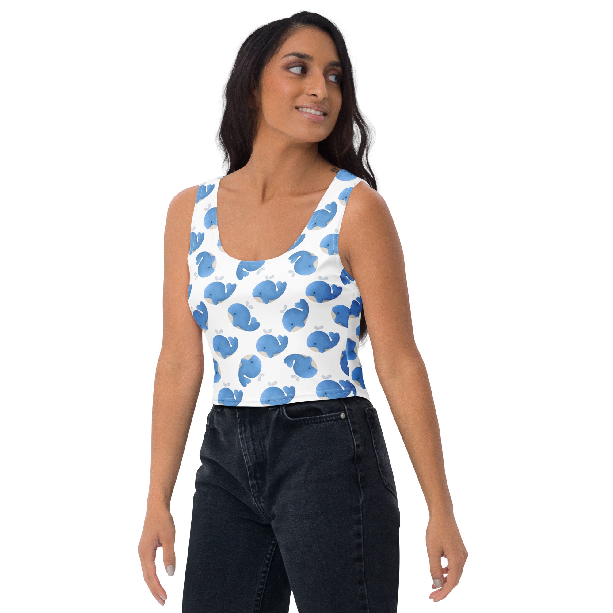 Women's Blue Whale Buttery Soft Crop Top- Quick-Drying UPF 50+ Stretch Top
