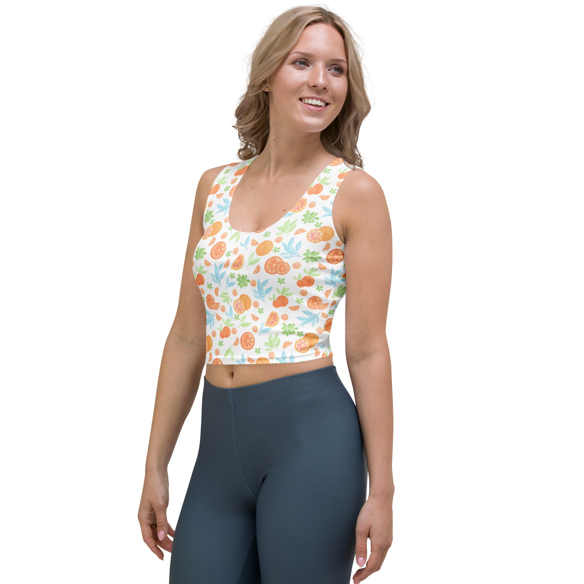 Women's Watercolor Citrus Orange Buttery Soft Crop Top- Quick-Drying UPF 50+ Stretch Top