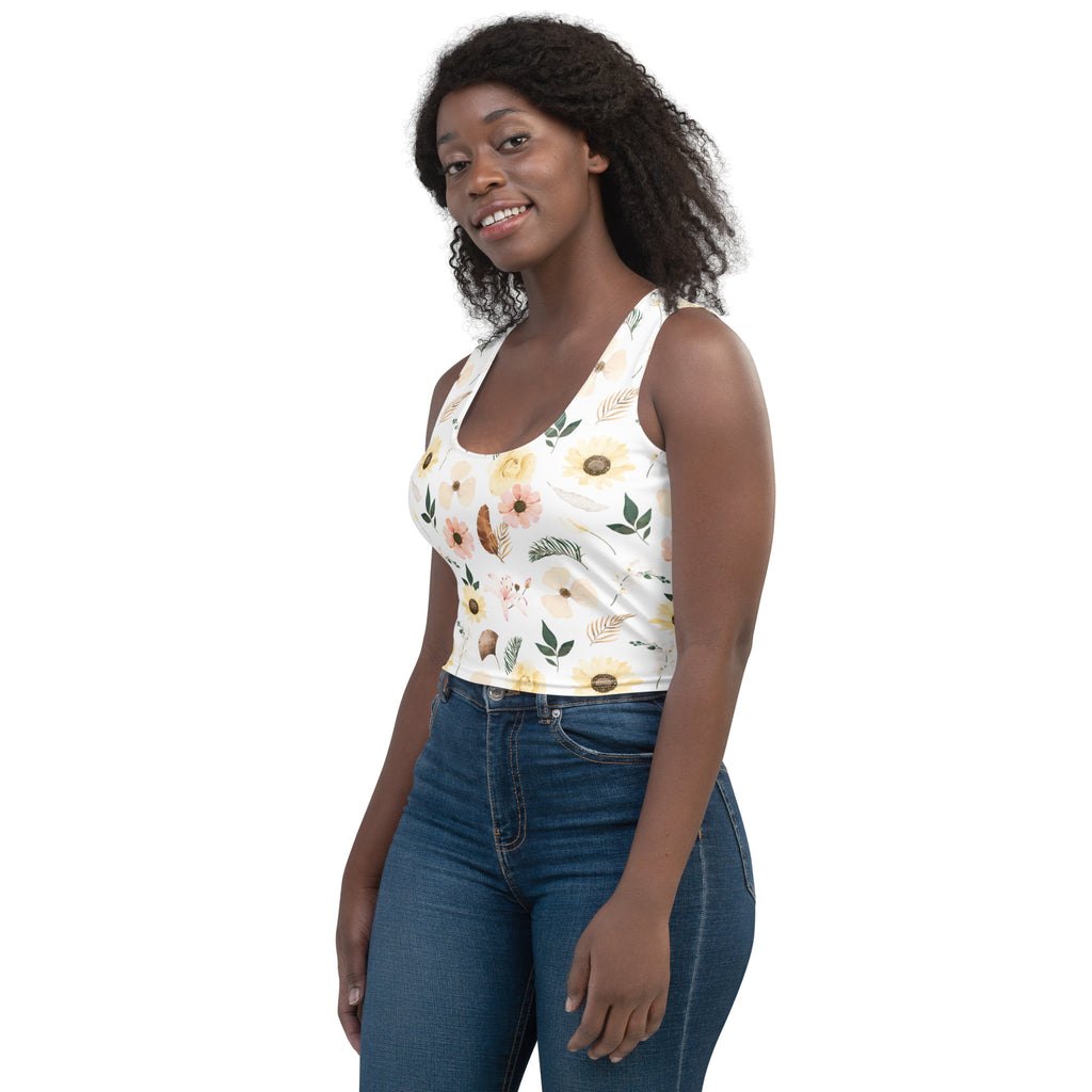 Women's Botanical Floral Garden Buttery Soft Crop Top- Quick-Drying UPF 50+ Stretch Top