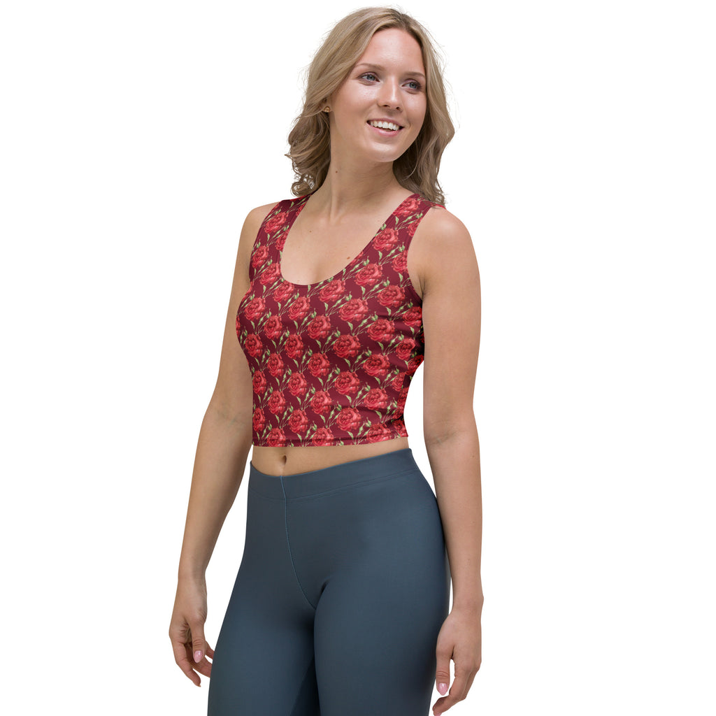 Women's Burgundy Rose Buttery Soft Crop Top- Quick-Drying UPF 50+ Stretch Top