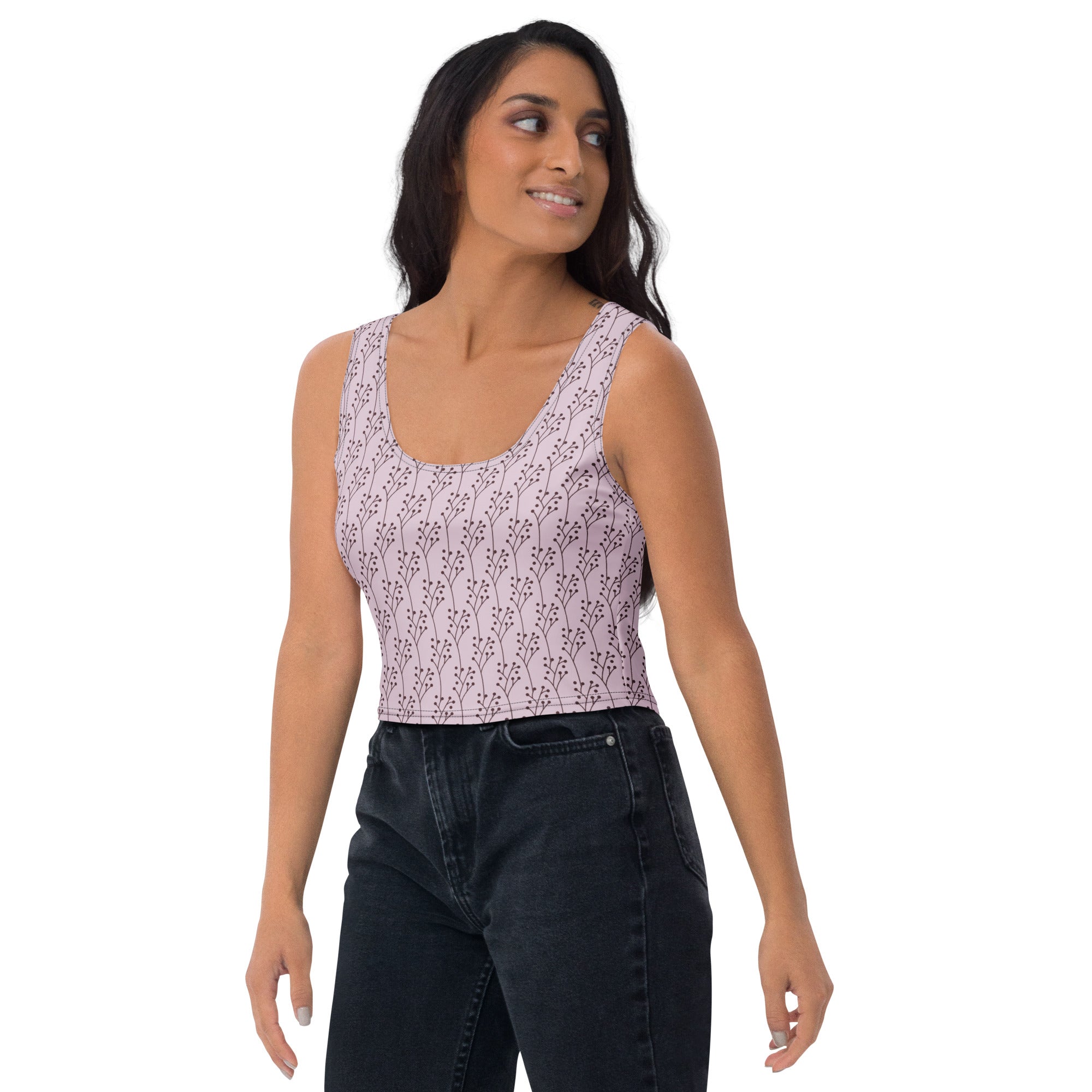 Women's Lavender Botanical Buttery Soft Crop Top- Quick-Drying UPF 50+ Stretch Top