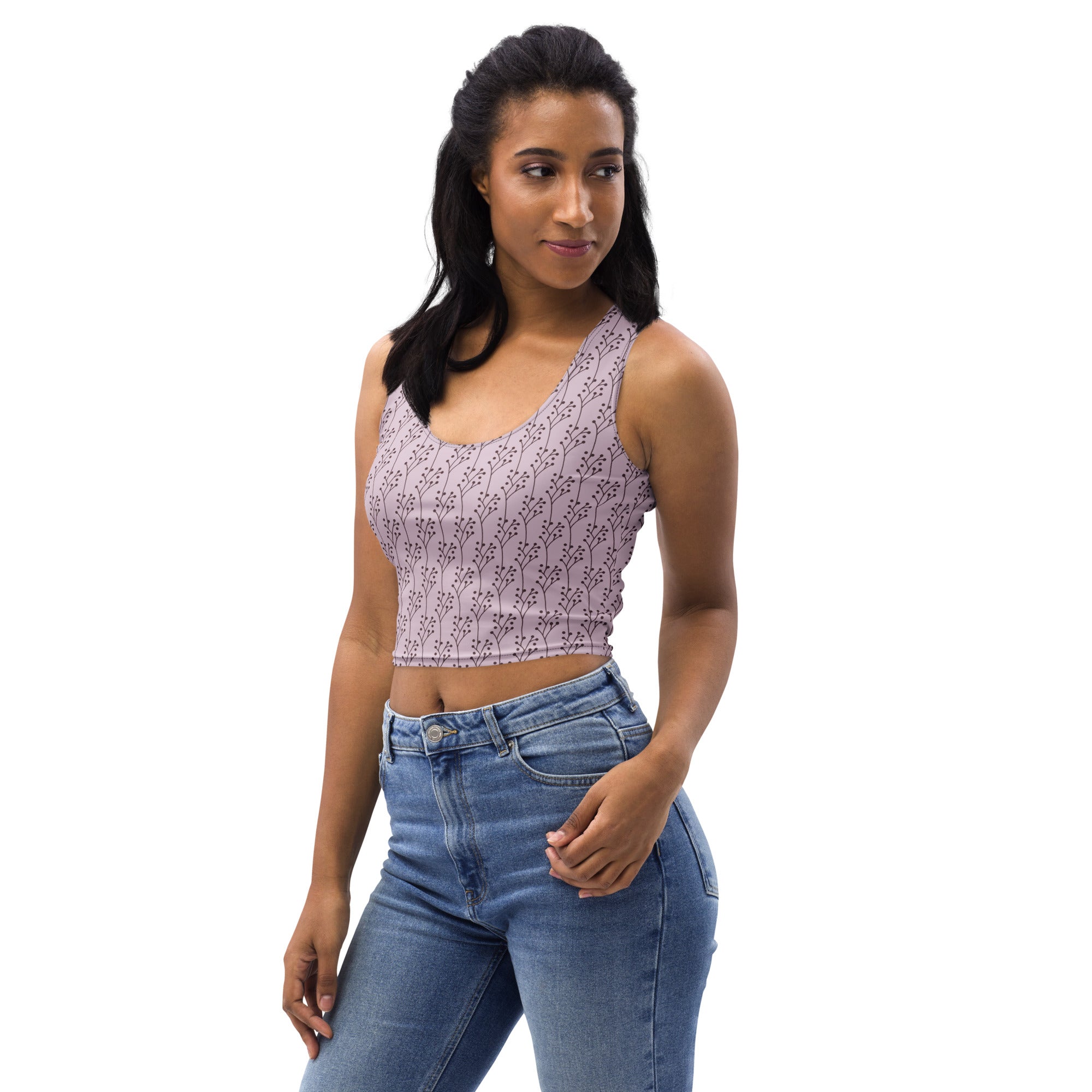 Women's Lavender Botanical Buttery Soft Crop Top- Quick-Drying UPF 50+ Stretch Top