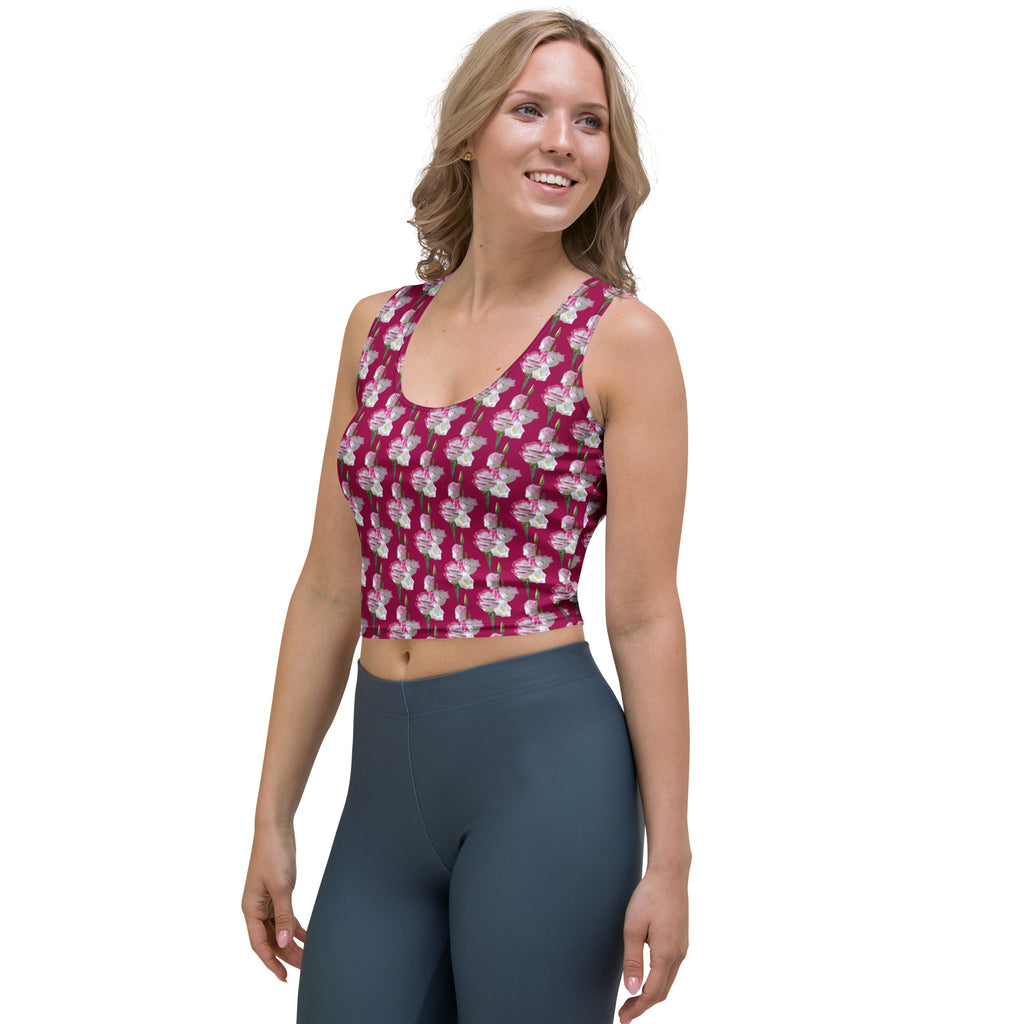 Women's Magenta Floral Buttery Soft Crop Top- Quick-Drying UPF 50+ Stretch Top