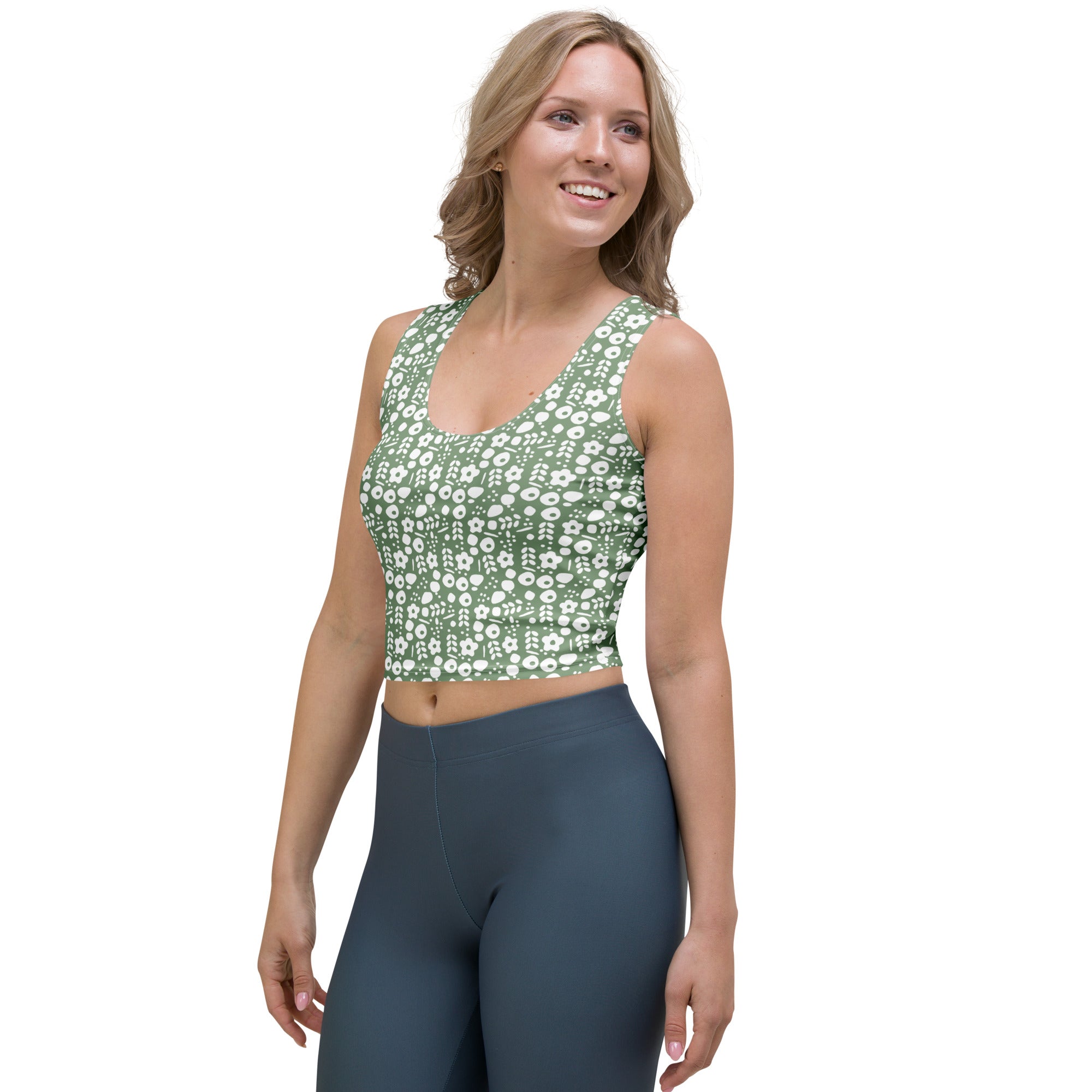 Women's Sage Green Buttery Soft Crop Top- Quick-Drying UPF 50+ Stretch Top