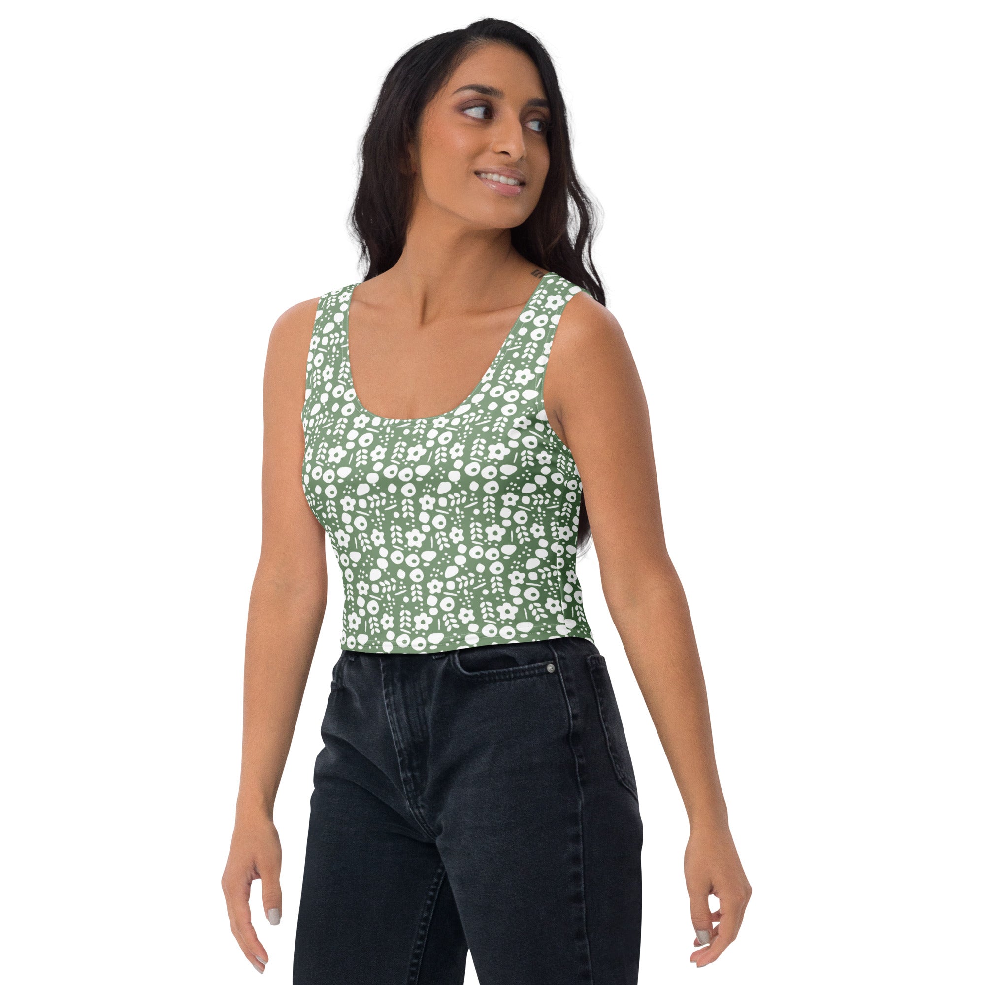 Women's Sage Green Buttery Soft Crop Top- Quick-Drying UPF 50+ Stretch Top