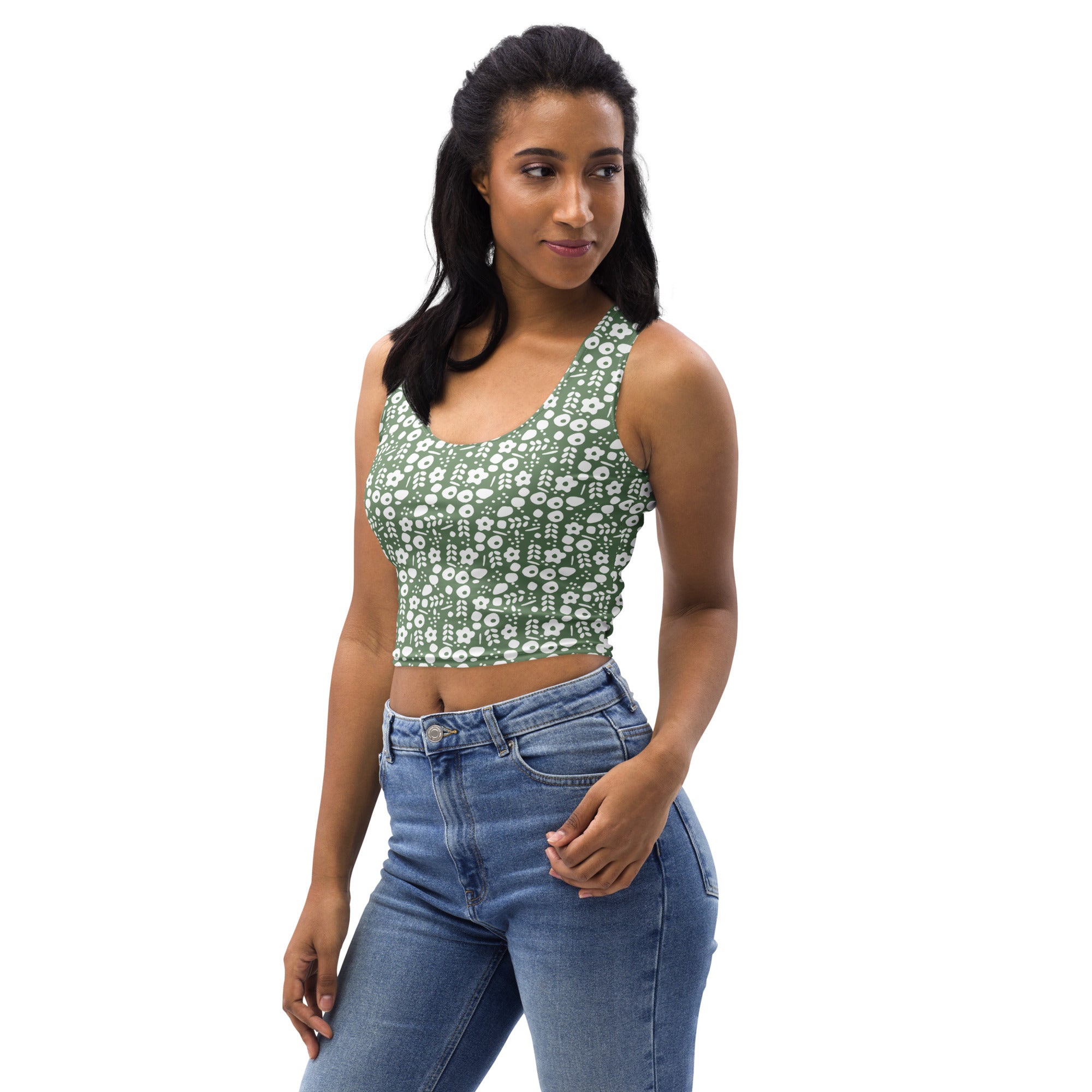 Women's Sage Green Buttery Soft Crop Top- Quick-Drying UPF 50+ Stretch Top