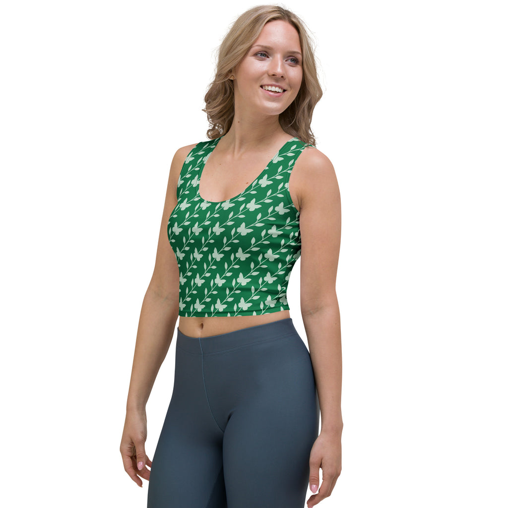 Women's Green Butterfly Buttery Soft Crop Top- Quick-Drying UPF 50+ Stretch Top