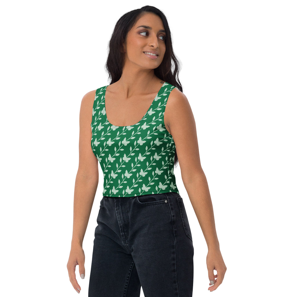Women's Green Butterfly Buttery Soft Crop Top- Quick-Drying UPF 50+ Stretch Top