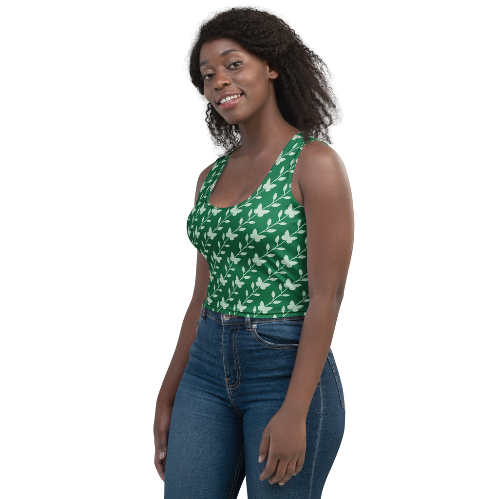 Women's Green Butterfly Buttery Soft Crop Top- Quick-Drying UPF 50+ Stretch Top