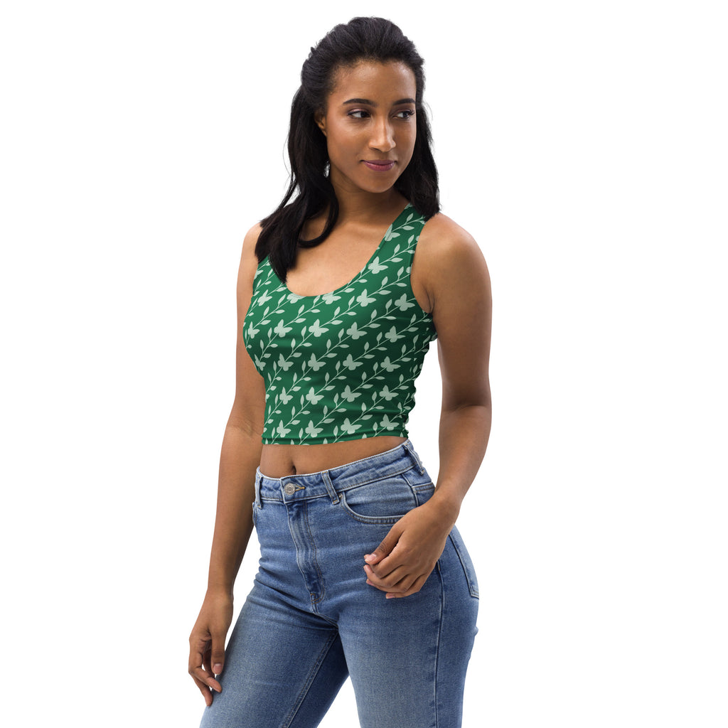 Women's Green Butterfly Buttery Soft Crop Top- Quick-Drying UPF 50+ Stretch Top