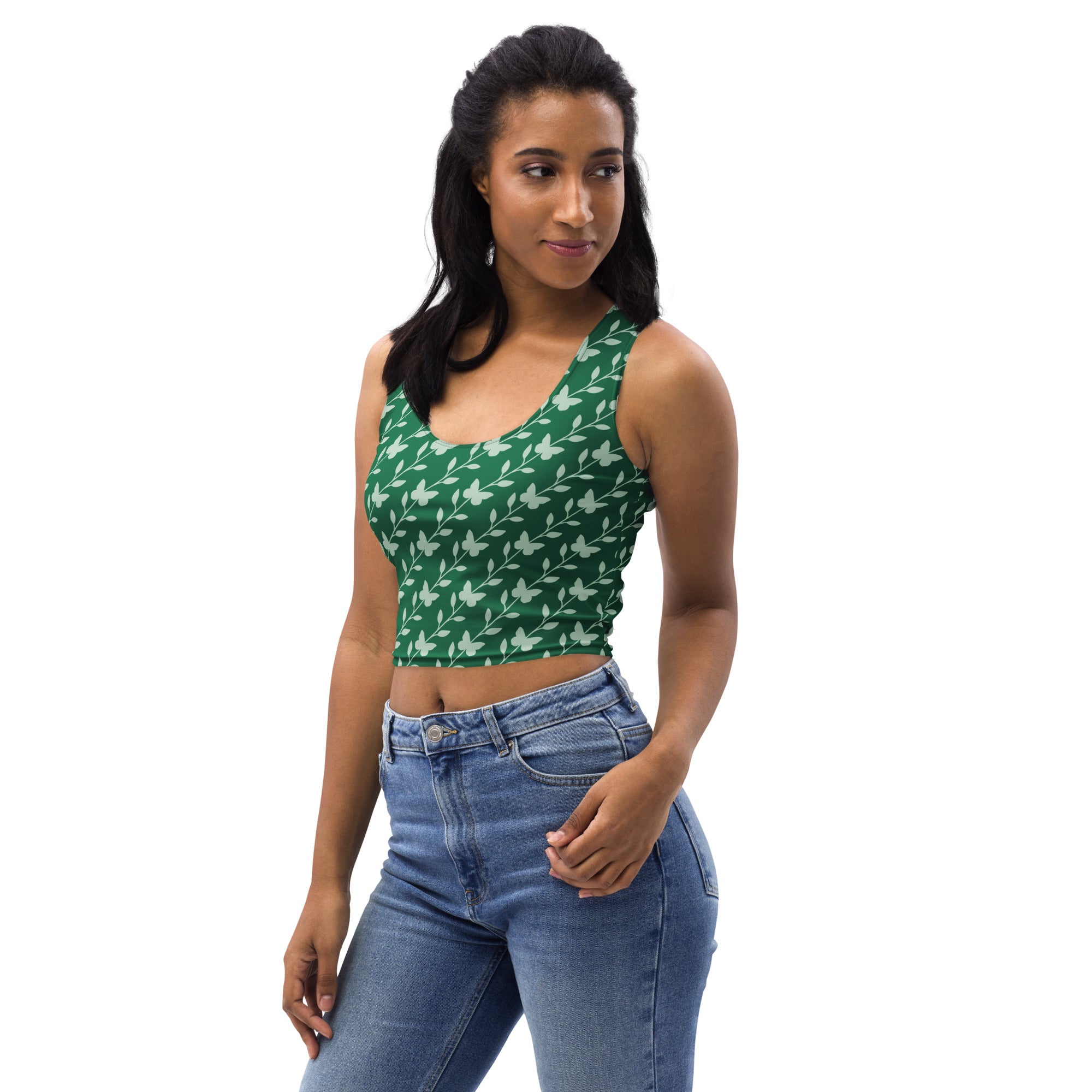 Women's Green Butterfly Buttery Soft Crop Top- Quick-Drying UPF 50+ Stretch Top
