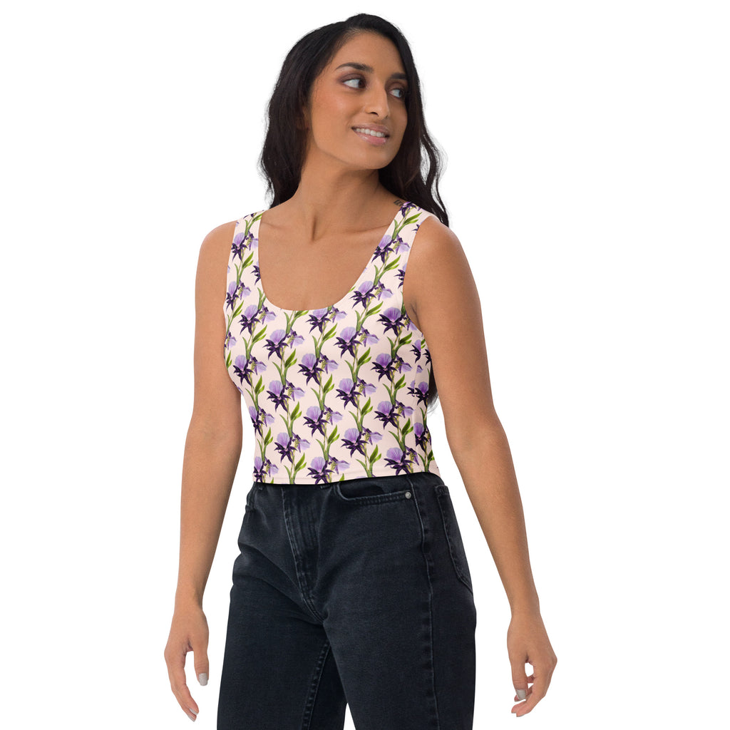 Women's Purple Floral Vine Buttery Soft Crop Top- Quick-Drying UPF 50+ Stretch Top