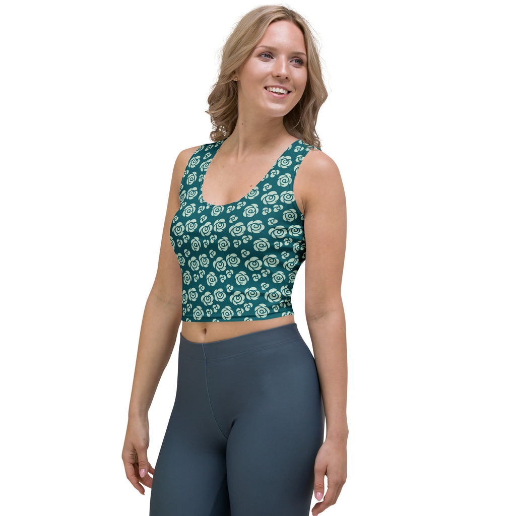 Women's Teal Rose Buttery Soft Crop Top- Quick-Drying UPF 50+ Stretch Top
