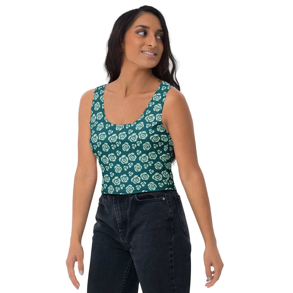 Women's Teal Rose Buttery Soft Crop Top- Quick-Drying UPF 50+ Stretch Top