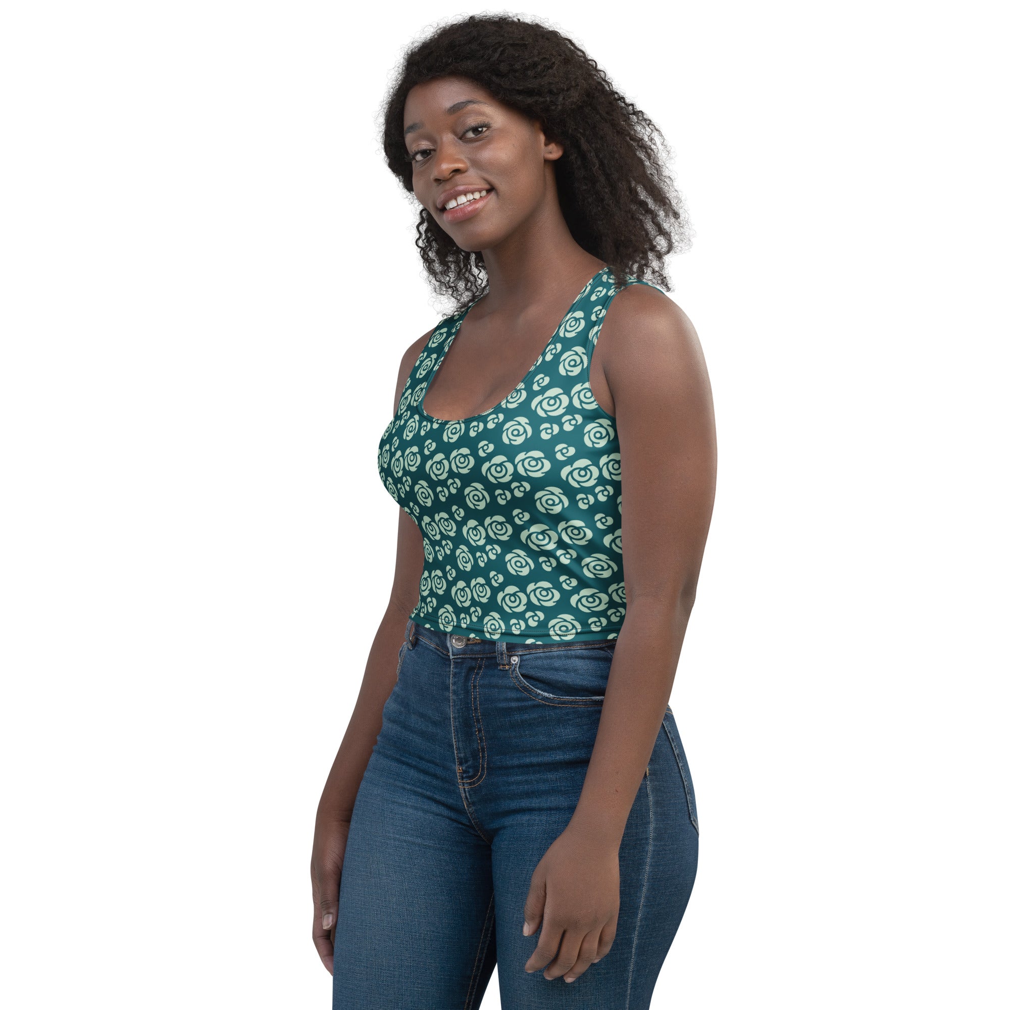 Women's Teal Rose Buttery Soft Crop Top- Quick-Drying UPF 50+ Stretch Top
