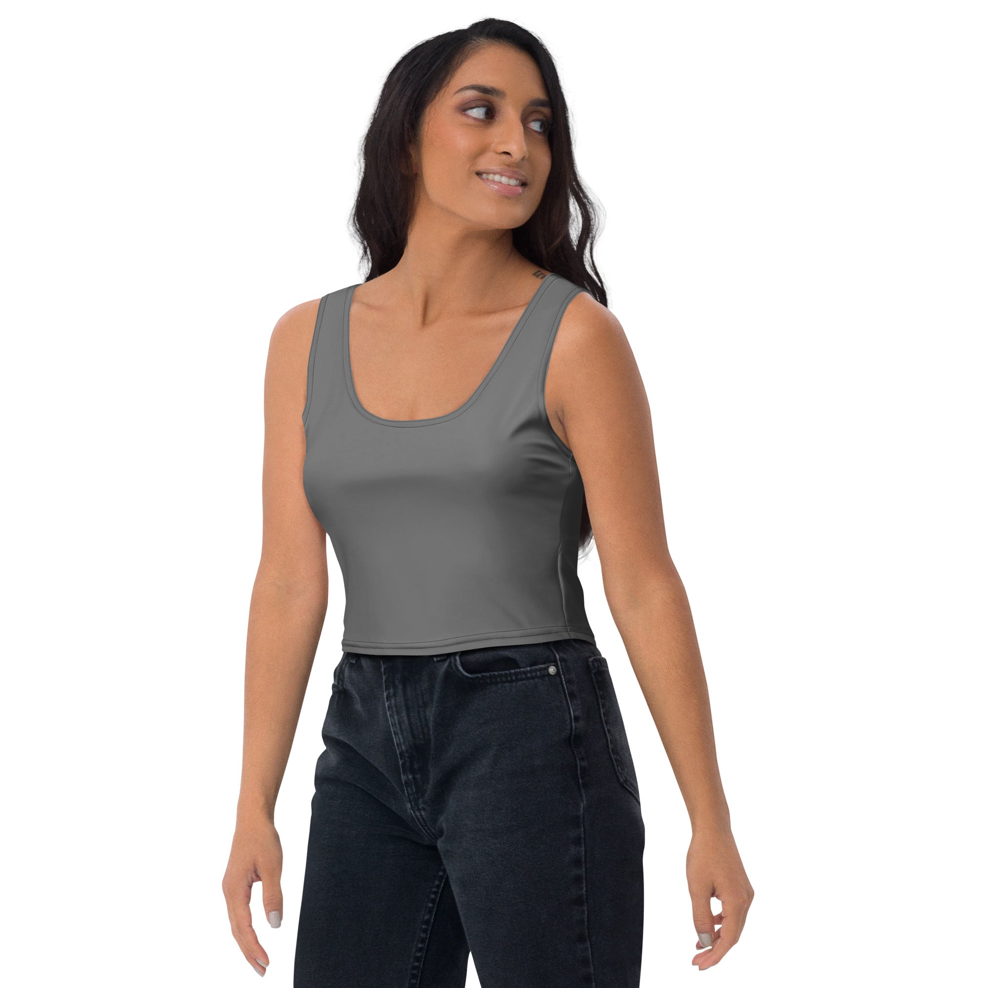 Women's Charcoal Gray Buttery Soft Crop Top- Quick-Drying UPF 50+ Stretch Top