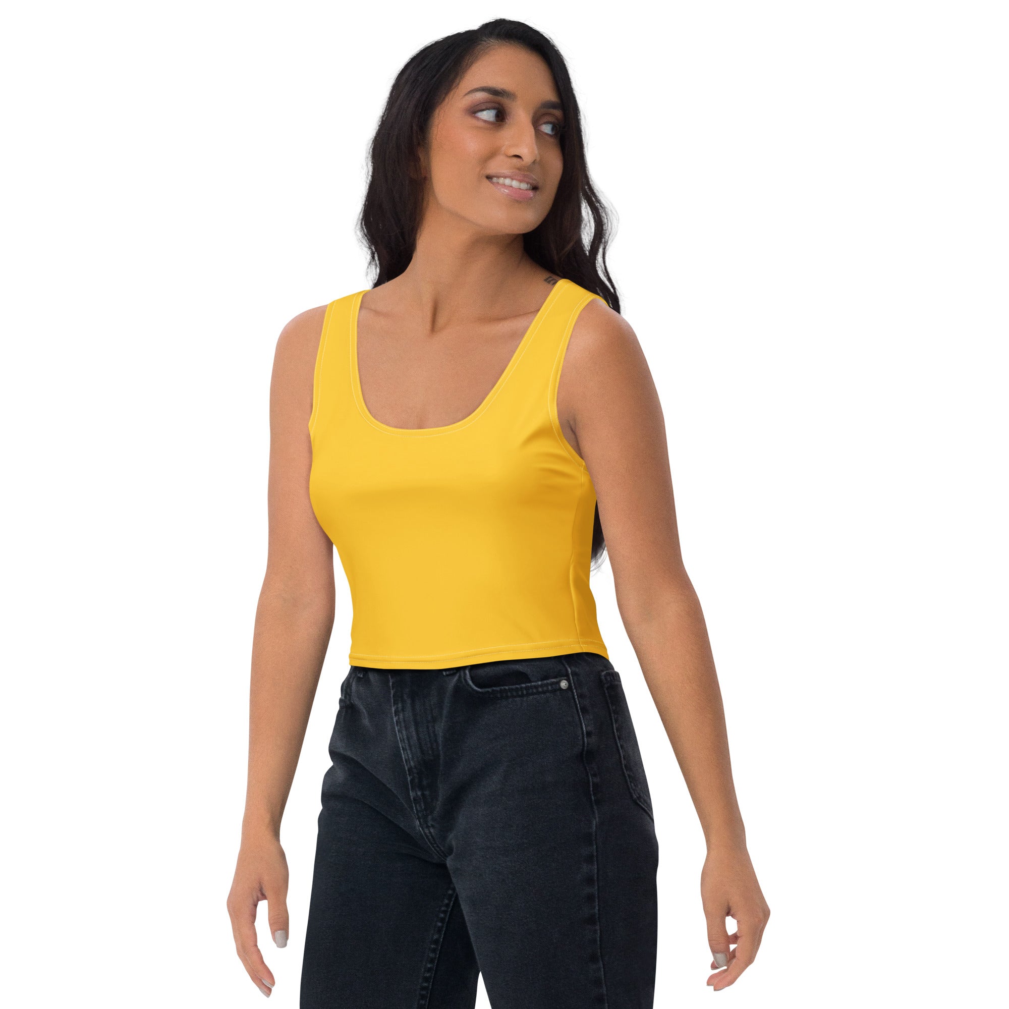 Women's Yellow Buttery Soft Crop Top- Quick-Drying UPF 50+ Stretch Top