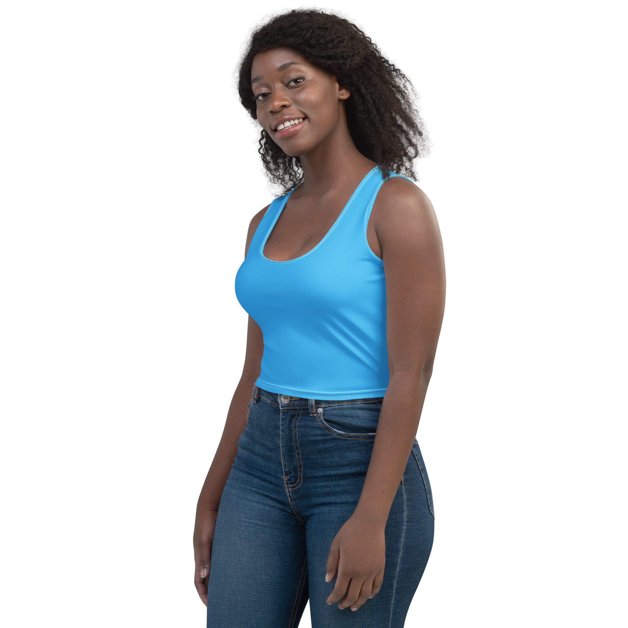 Women's Light Blue Buttery Soft Crop Top- Quick-Drying UPF 50+ Stretch Top
