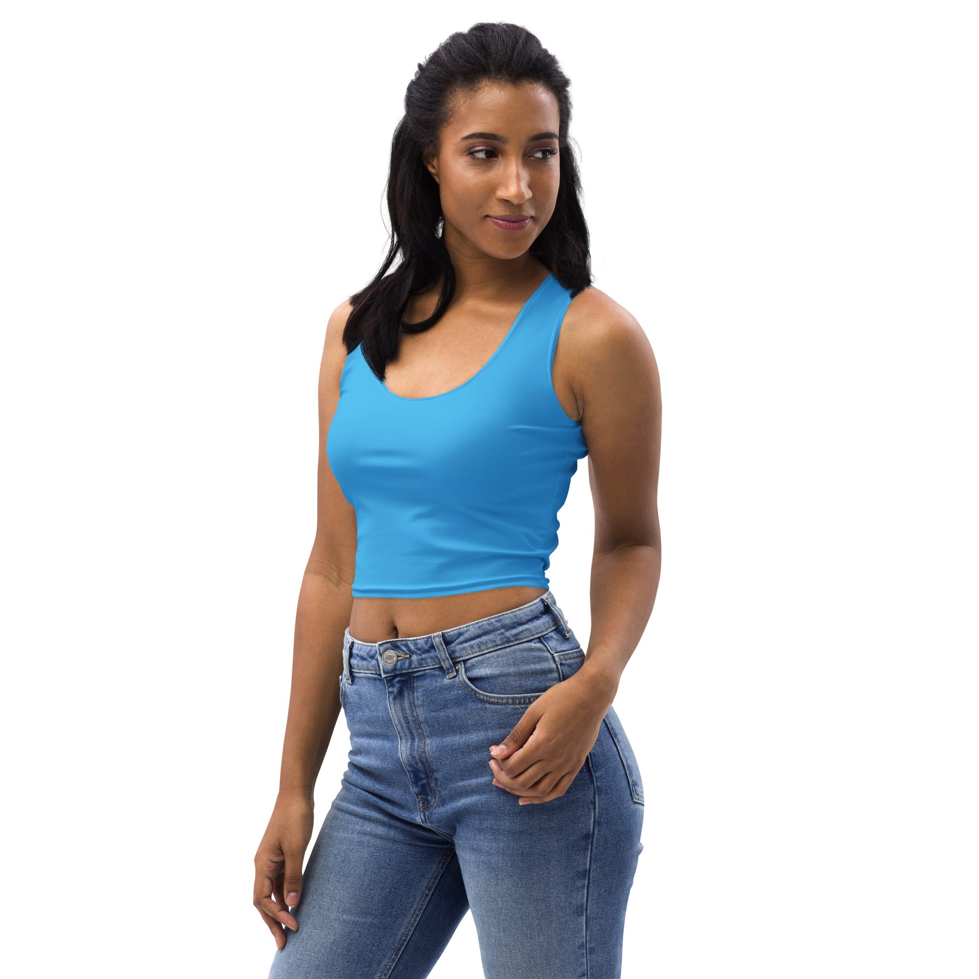 Women's Light Blue Buttery Soft Crop Top- Quick-Drying UPF 50+ Stretch Top