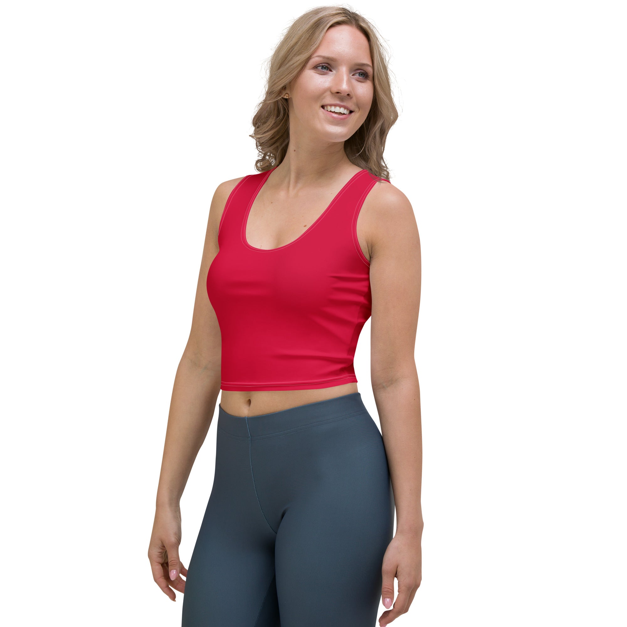 Women's Crimson Red Buttery Soft Crop Top- Quick-Drying UPF 50+ Stretch Top