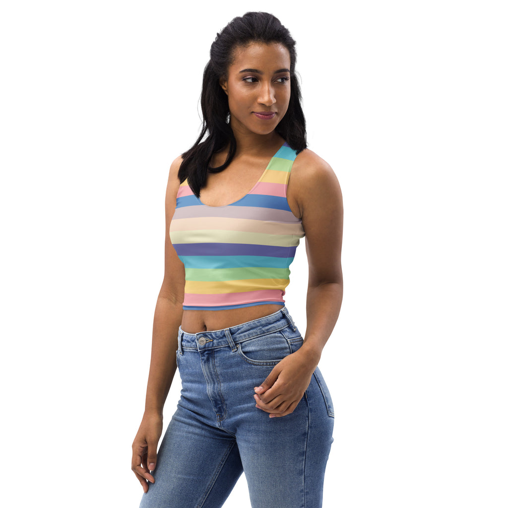 Women's Pastel Rainbow Stripe Buttery Soft Crop Top- Quick-Drying UPF 50+ Stretch Top