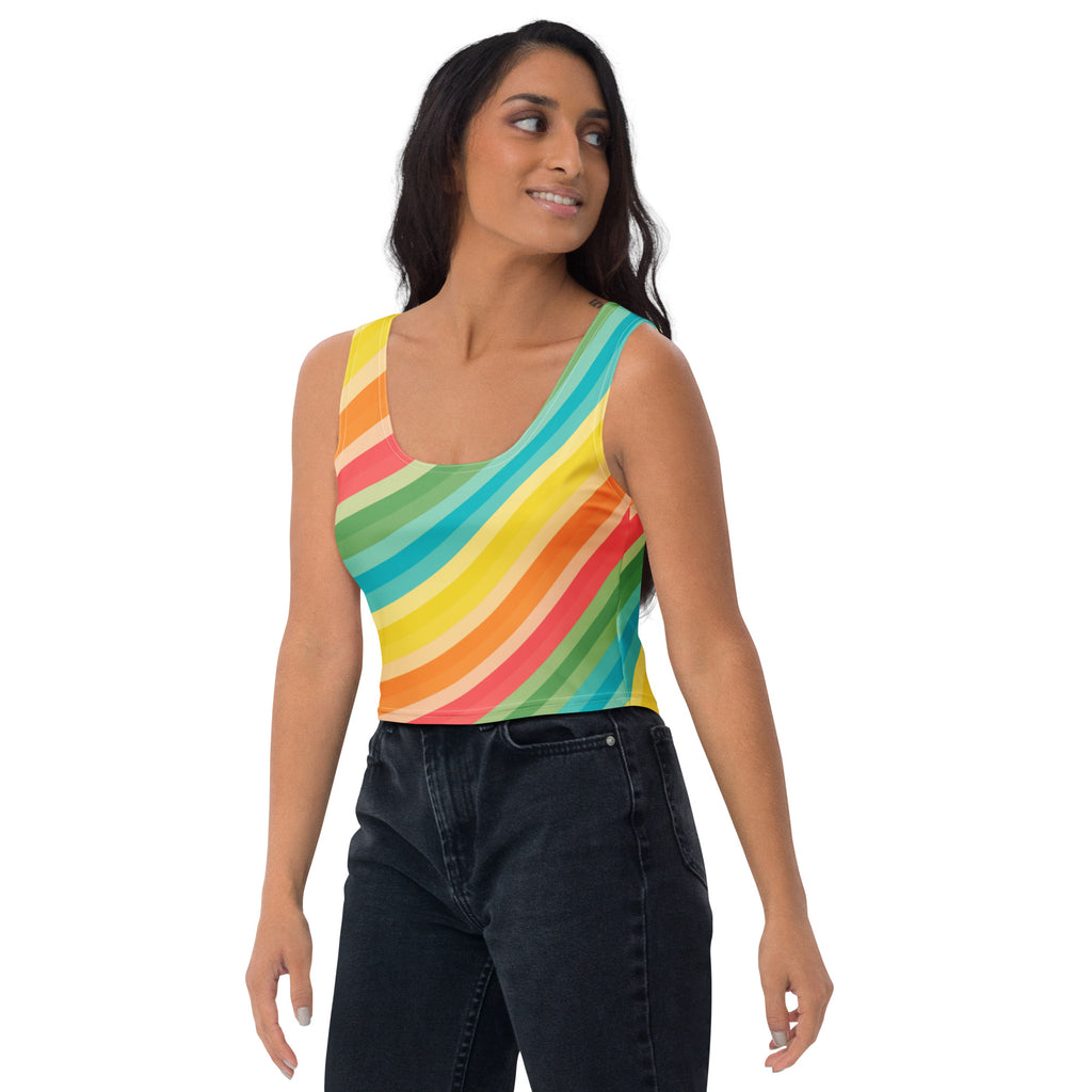 Women's Curved Rainbow Buttery Soft Crop Top- Quick-Drying UPF 50+ Stretch Top