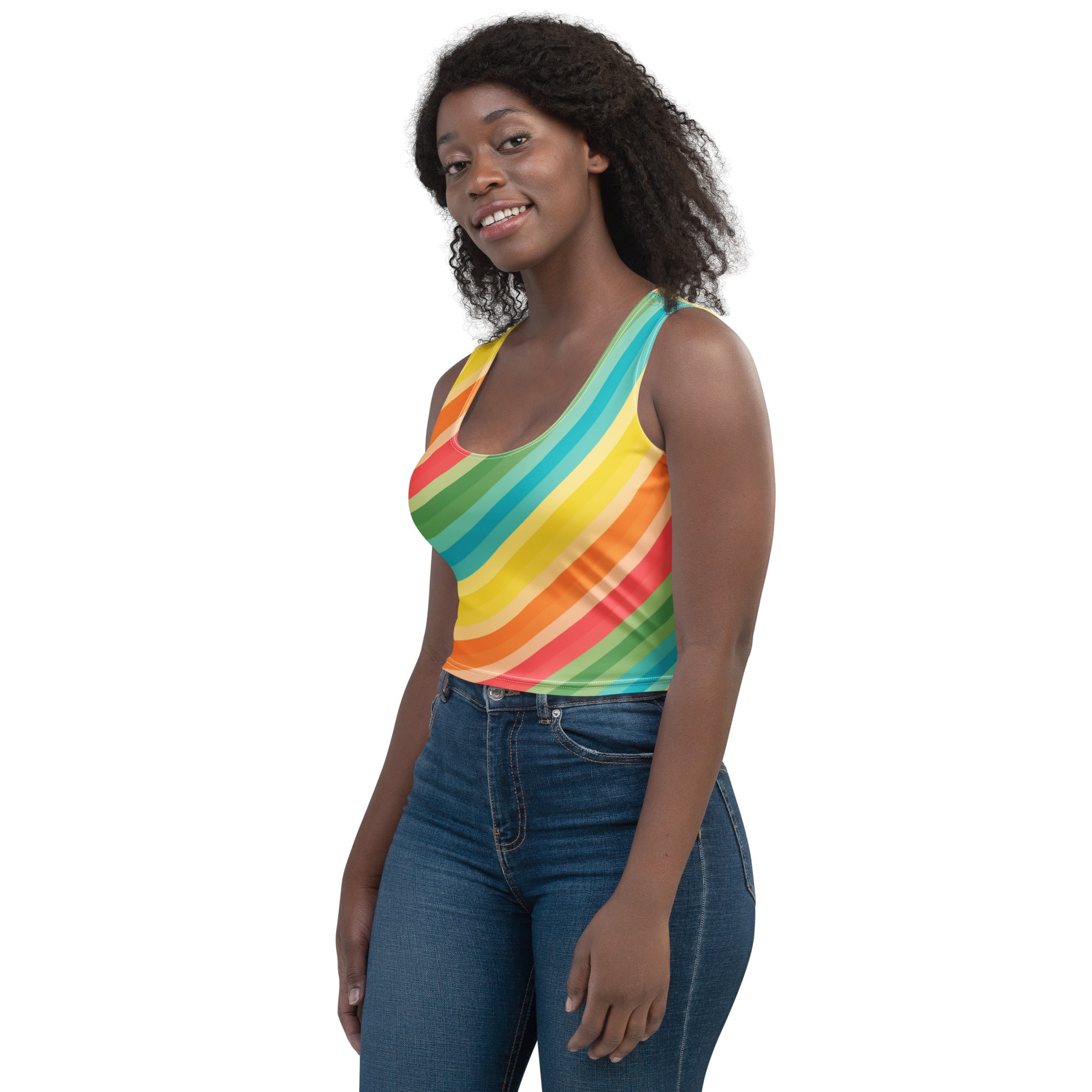 Women's Curved Rainbow Buttery Soft Crop Top- Quick-Drying UPF 50+ Stretch Top