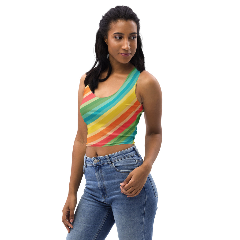 Women's Curved Rainbow Buttery Soft Crop Top- Quick-Drying UPF 50+ Stretch Top