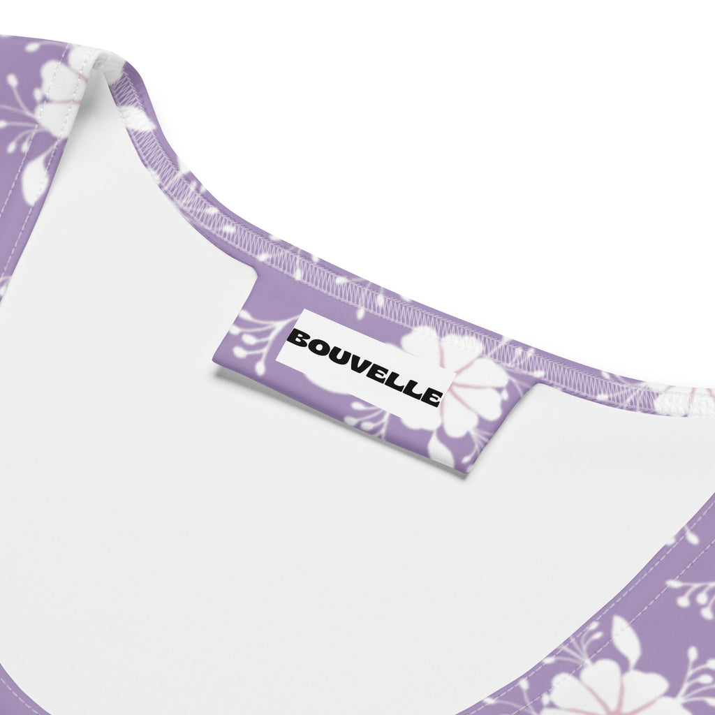 Women's Purple White Floral Buttery Soft Crop Top- Quick-Drying UPF 50+ Stretch Top