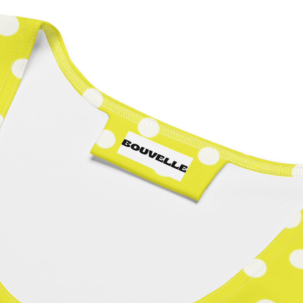 Women's Yellow Polka Dot Buttery Soft Crop Top- Quick-Drying UPF 50+ Stretch Top