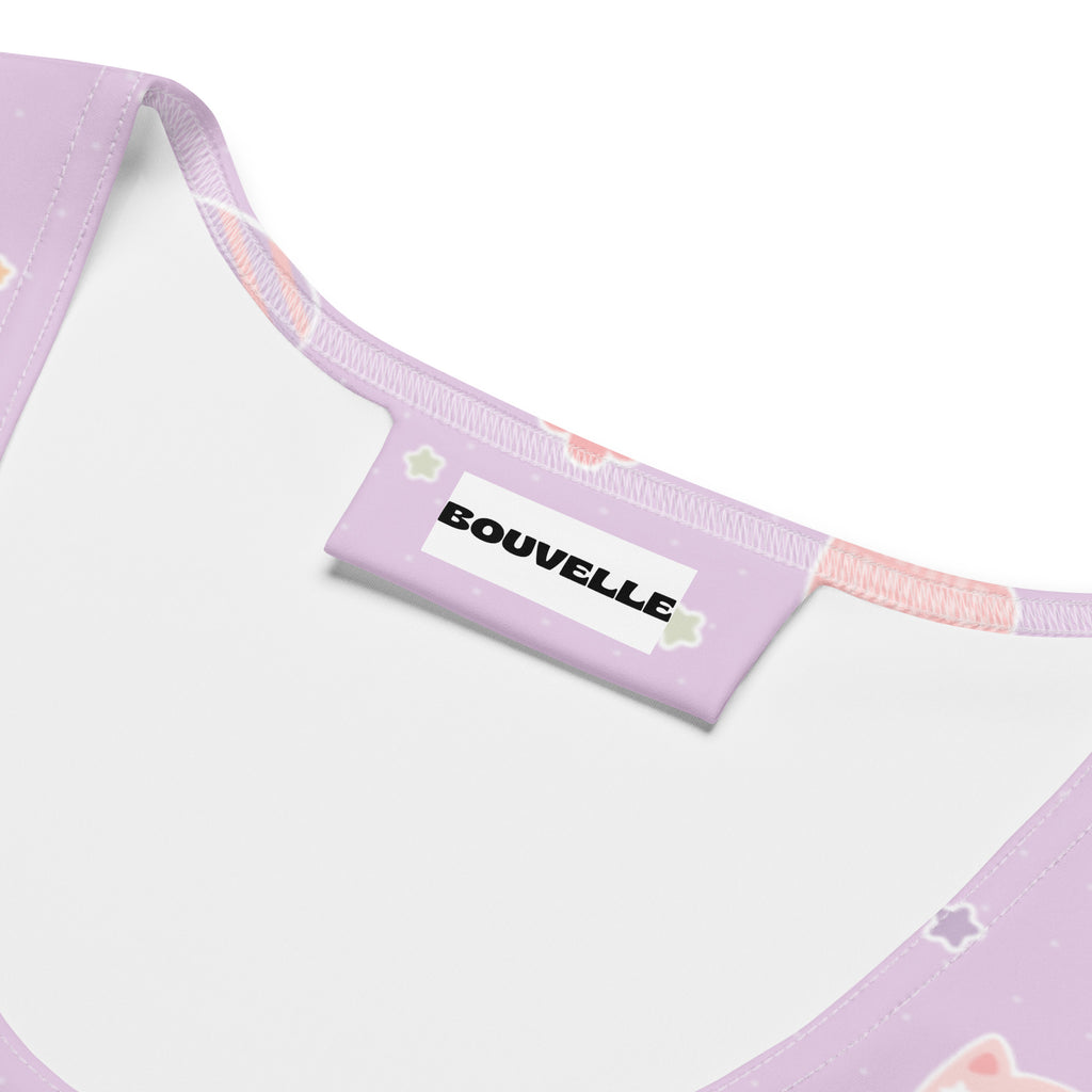 Women's Pastel Purple Kawaii Cats & Clouds Buttery Soft Crop Top- Quick-Drying UPF 50+ Stretch Top