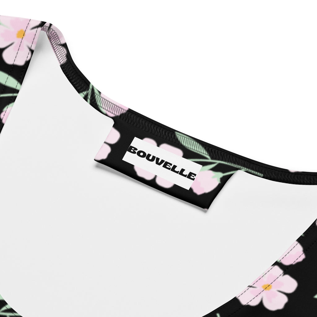 Women's Black Floral Buttery Soft Crop Top- Quick-Drying UPF 50+ Stretch Top